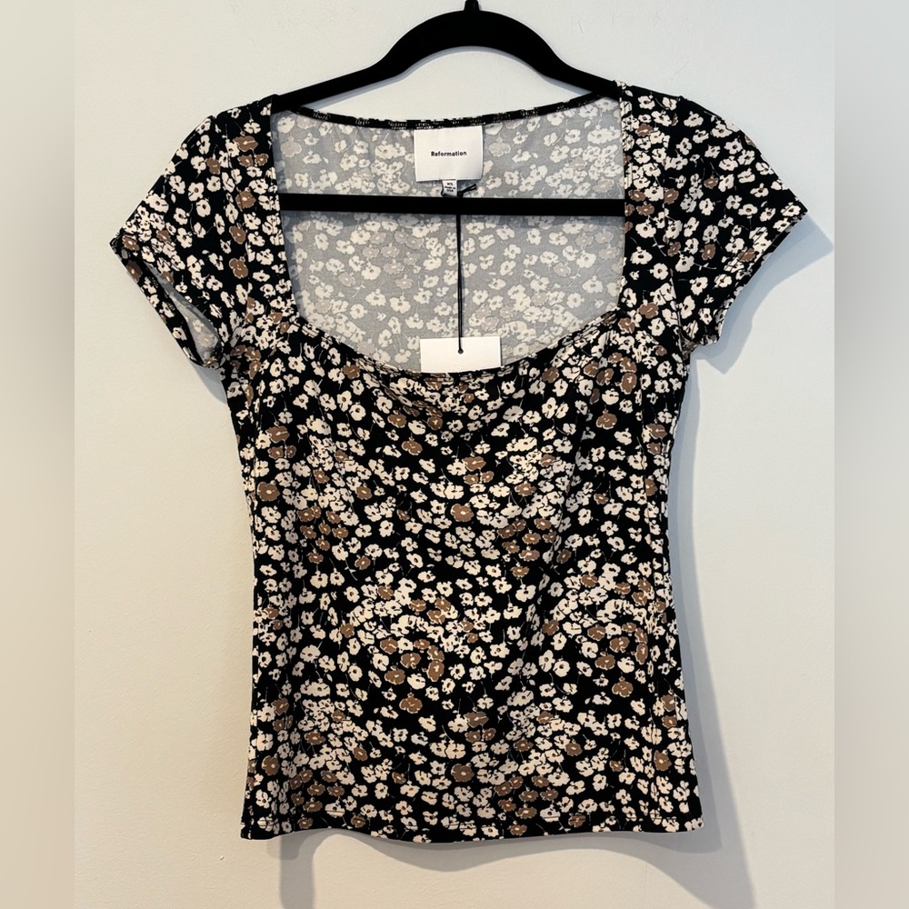 Reformation Bardot Knit Square Neck Top